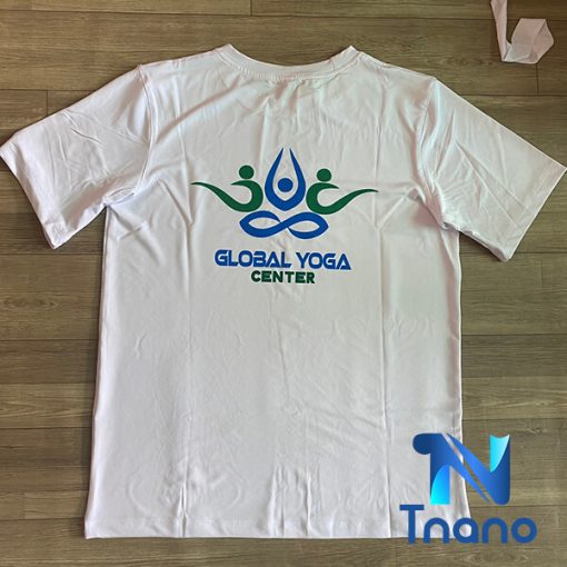 áo thun yoga global màu trắng in chuyển nhiệt