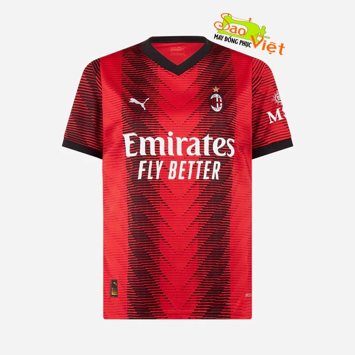 Vẫn là màu đỏ đen đặc trưng của AC Milan trong mùa giải 23/24 ở mẫu áo sân nhà