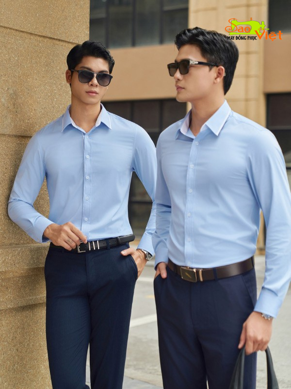 Đồng Phục Áo Sơ Mi Dài Tay Màu Xanh Phối Trắng BYD